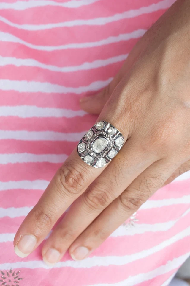 Antique Single Rose Cut Diamond Ring,925 Sterling Silver,Handmade Ring,Gift - Image 2 of 4