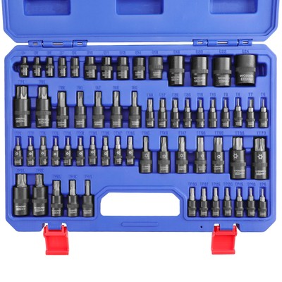 WORKPRO 60-piece Master Torx Bit Socket and External Torx Socket Set, 1/4'', 3...