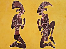 VINTAGE BATIK INDONESIA TRIBAL ART GRAY YELLOW PAREO BEACH LONG FRINGE SCARF