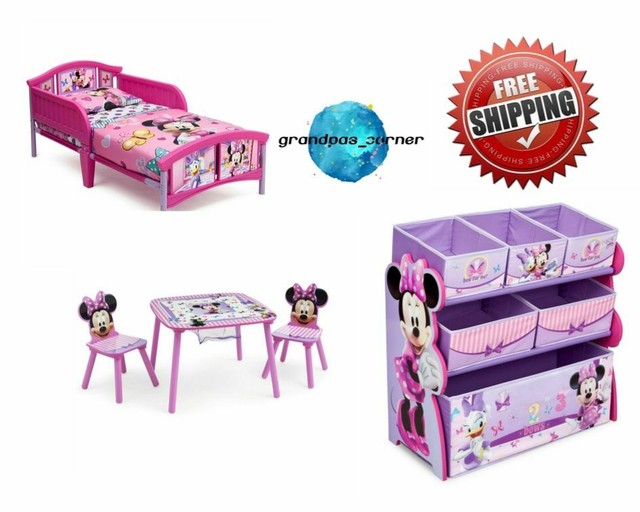 Minnie Mouse Bedroom Furniture Set Girls Toddler Bed Room Storage Table Chairs