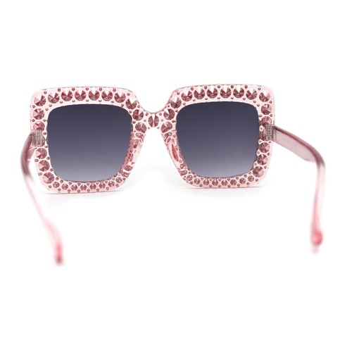 Kids Size Girls Bling Concave Engraving Glitzy Rectangular Butterfly Sunglasses - Picture 4 of 27