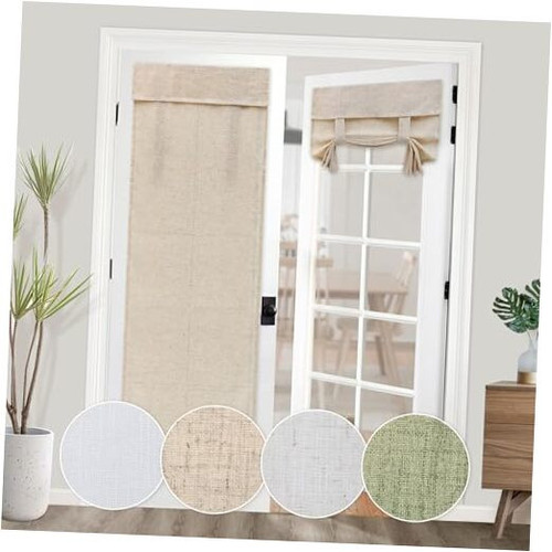 Linen French Door Curtain Sheer Blinds for Door Window Light Filtering Tie up