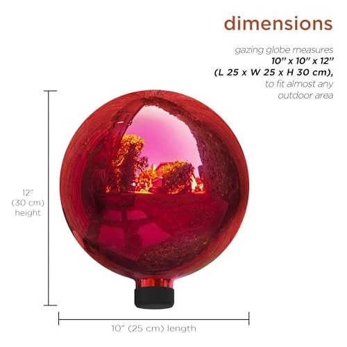 Globo de observación de vidrio rojo de 10 pulgadas para decoración de jardín interior exterior pieza de acento Foto 3 de 4