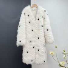 Fur Coat Real Fox Fur Strips Women's Long Spotted Jackets V-neck Warm Outwear