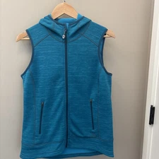 LL Bean fleece vest with hood women’s medium teal blue