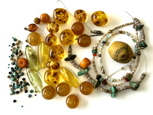 Bead Lot Heishi Turquoise Shell Acrylic Amber Phenolic Resins Bodom Akoso Krobo