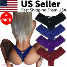 4 Pack Sexy Lace Thong Panties Women Plus Size G-String Underwear Lingerie Set