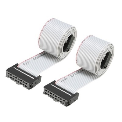IDC Gray Wire Flat Ribbon Cable 16 Pins 60cm Length 2.54mm Pitch 2pcs Type-C