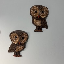 Vintage 1960s Owls Hanging Decor Wall Art Foa...