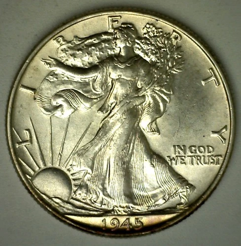 1945 Walking Liberty Silver Half Dollar Coin TONED UNCIRCULATED 50c