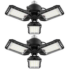 2 Pack LED Garage Lights E26/E27 80W 8000 Lumens 6500K 3-Panel Adjustable Black