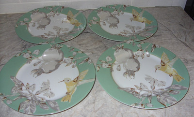 Bonjour Fruitful Nectar Salad Dessert Plates 8'' Hummingbird Florals Set of 4 EXC