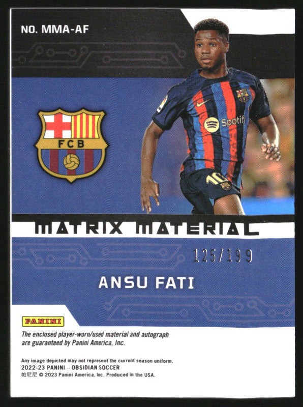 2022-23 Panini Obsidian Matrix Material Autographs #11 Ansu
