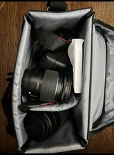Canon EOS Rebel T6 Camera Bundle w/ 2 Lenses, Bag, Battery, Charger, Manual