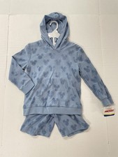 NWT Disney Junior 5/6 Mickey Mouse Blue Hoodie Shorts Set Icon Vacation Florida