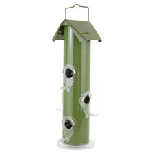 Perky Pet Wild Bird Feeder Green Metal Tube 1 lb Seed Capacity 6 Port Hanging