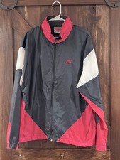 Men's VTG 90's Nike Red Wh Black Color Block Windbreaker Hood Zip Jacket Sz XL