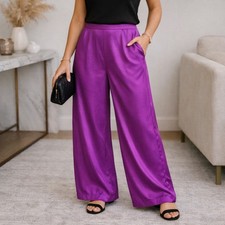Bryn Walker Wide Leg Pants Women Silky Satin Cupro Lagenlook Purple Size M