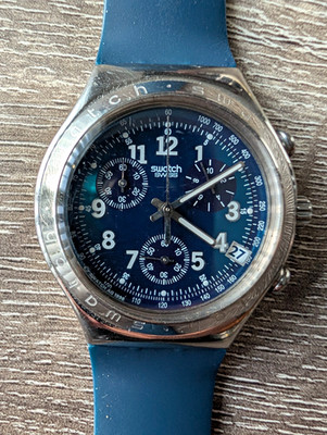 Swatch Irony Chrono YCS401 ''Secret Agent'' 1997 Swiss Made Blue Dial Watch