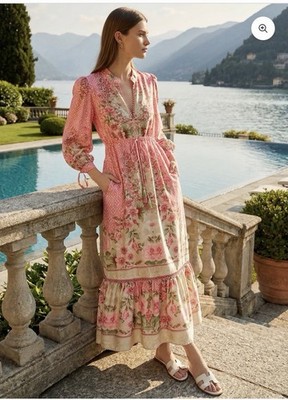 floral maxi dress blue PRINTED RUFFLED LACE MAXI DRESS