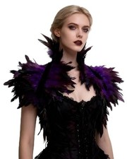 Gothic Feather Cape Shawl Shoulder Piece Witch Raven Crow Costume Purple