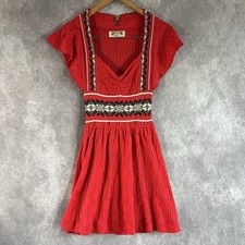 Free People Nordic Fair Isle Sweater Dress Women Small S Red Bohemian Stretch