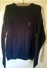 Vtg 1990s Chaps Ralph Lauren 100 Cotton Navy Broken Cable Knit Mens Sweater M