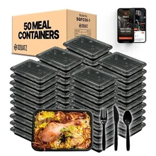SQUATZ 50pcs Rectangular Food Container Set, 8.7"x5.75"x1.8" 33oz BPA-Free PP/PS