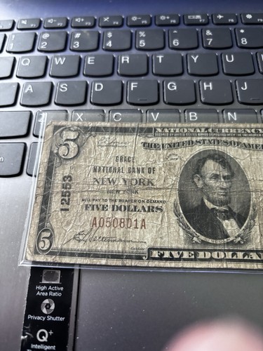 $5 1929 Type 1- New York, NY. Grace National Bank- Charter #12553 - Picture 2 of 7