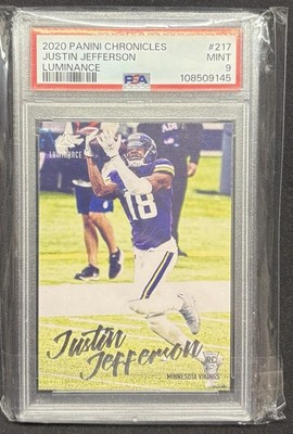 Justin Jefferson 2020 Panini Chronicles Luminance RC #217 PSA 9 Vikings Rookie