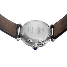 Cartier Pasha 1040 Auto 38m Ivory Dial Stick Date Black Leather Band Steel Watch 6