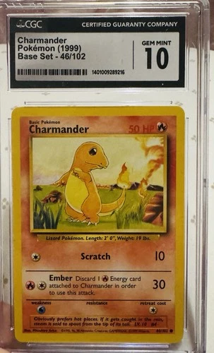 CGC 10 GEM MINT Charmander 1999 Base Set 46/102 Pokemon Card