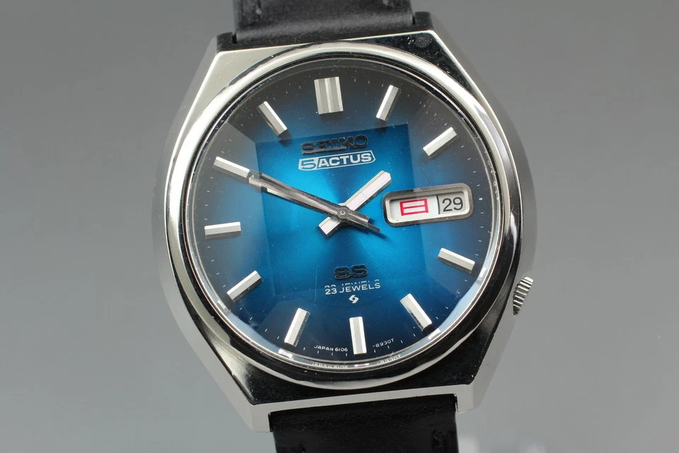 [Casi Como Nuevo] De Colección 1975 SEIKO 5 Actus SS 6106-8690 Azul Kanji 38mm Automático Para Hombres JAPÓN Foto 4 de 4