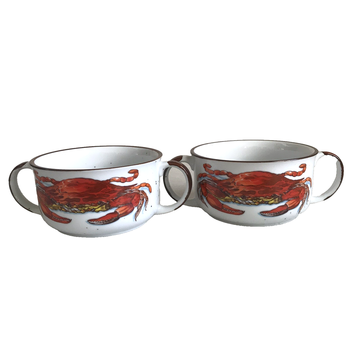 Set of 2 Vtg D. H. Holmes Double Handle Red Crab Gumbo Bowls Made