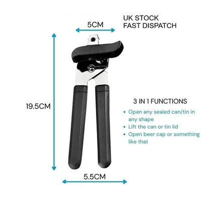 Heavy Duty Stainless Steel Tin Can Opener Cutter Easy Comfy Handle Grip Kitchen - Image 1 of 2