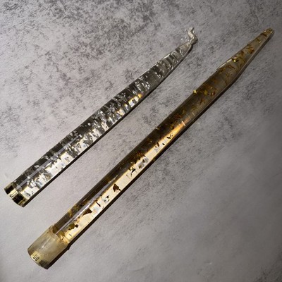 Vintage 2 Lucite Candles 1960's Candle Sticks Gold Flecks 12  & Silver 8