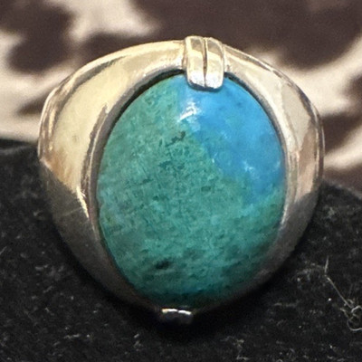 Sterling 925 Signet Ring Oval Malachite Cabochon Bezel Set Ring Size 8