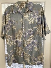 Campia Moda Button Up Shirt Men's Size L Hawaiian Tropical Hibiscus Blue Rayon