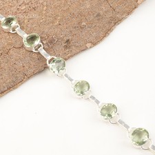 925 Sterling Silver Oval Green Amethyst Gemstone Chain Handmade Bracelet Jewelry