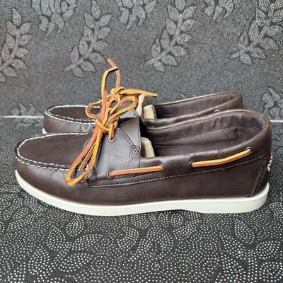 Sonoma Life+Style Mens Brown Leather Boat Shoes Size 10 M Lace-Up Deck Footwear