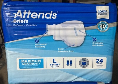 Attends Adult Briefs Size: L. Maximum Absorbency   1 Pack of 24 (24 Count) New