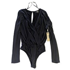 Lulus Black Long Sleeve Surplice Wrap Bodysuit Keyhole Back Size Medium NWT