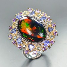Super Top AA 8 ct Natural Black Opal Ring 925 Sterling Silver Size 8.75 /R462957