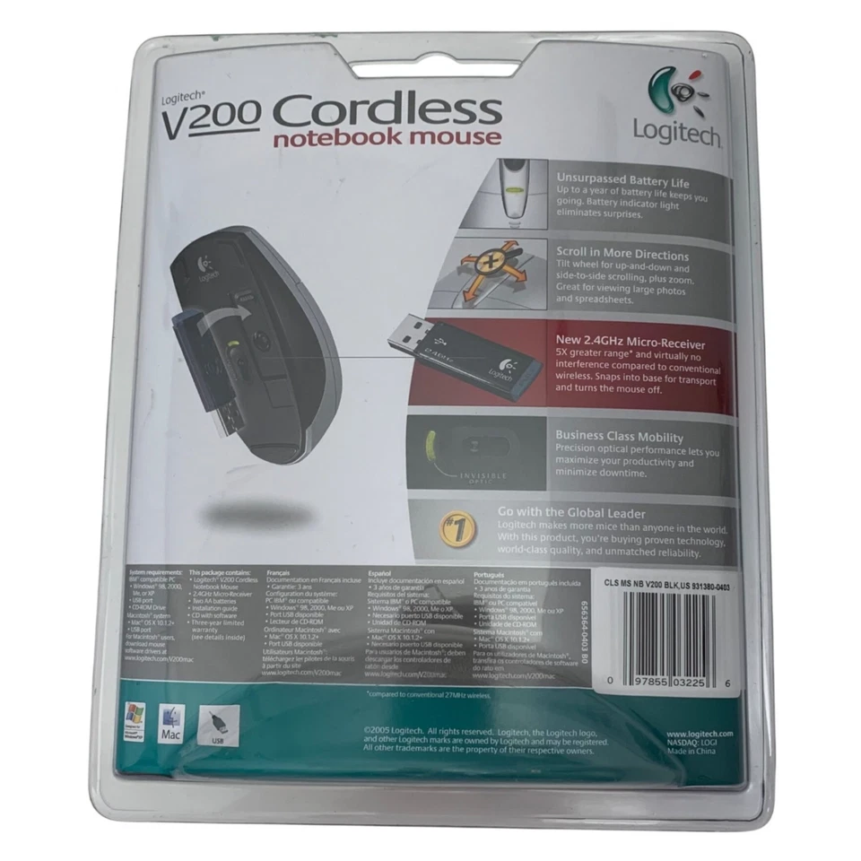 Logitech V200 Cordless Notebook Mouse With 2.4GHz Micro-Receiver NIB - Image 3 of 4