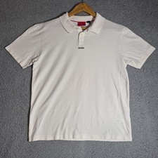 Hugo Boss Dangula Polo Shirt Men  Sz Large White Chest Logo Red Tag