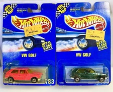2 x 1:64 HOT WHEELS BLUE CARD VW GOLF RARE GLITTER /METAL FLAKE HOT PINK & GREEN