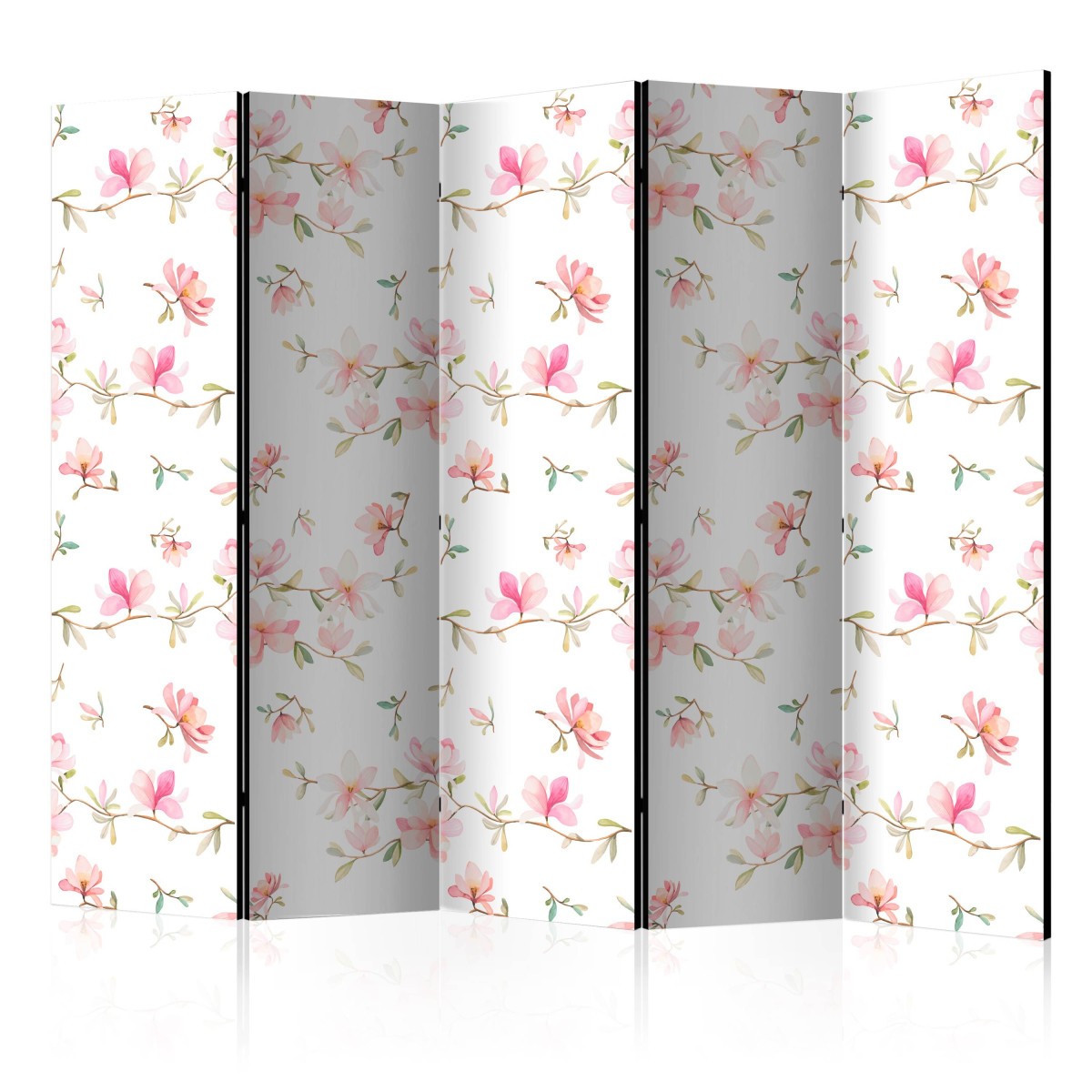 Paravent 5 volets Fresh Magnolias en bois massif et toile haut de gamme
