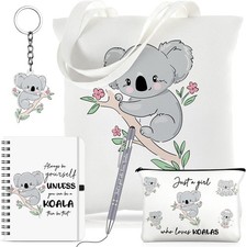 5 Pcs Koala Gifts Set for Women Grey, Canvas Tote Bag Accessories
