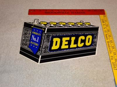 #ad VINTAGE DELCO DIE CUT BATTERY GENERAL MOTORS 12quot; ENAMEL METAL GASOLINE OIL SIGN $109.99