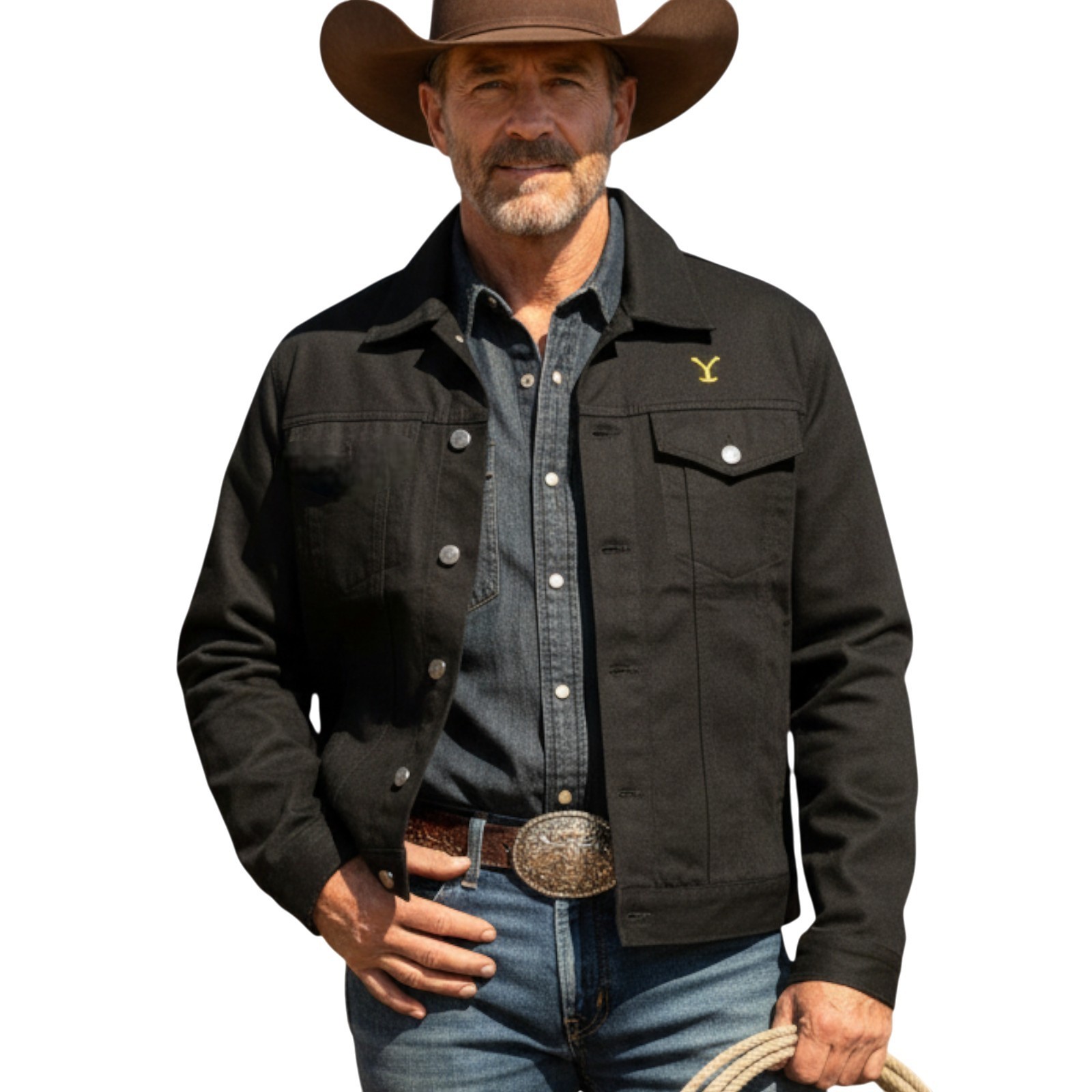 Men's Rip Wheeler Cole Hauser Yellowstone Black Denim Jacket - All sizes